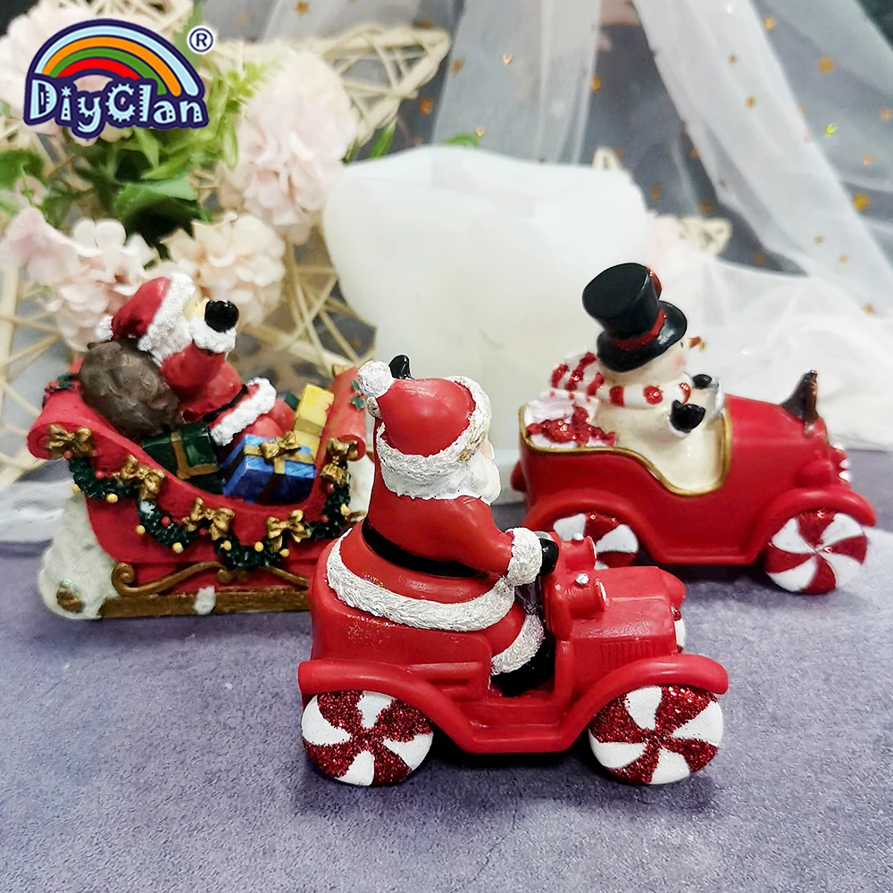 Santa Claus Sleigh Candle Mold Fondant Cake Decorating Tool DIY Silicone Resin Gypsum Aromatherapy Mould Christmas Decor