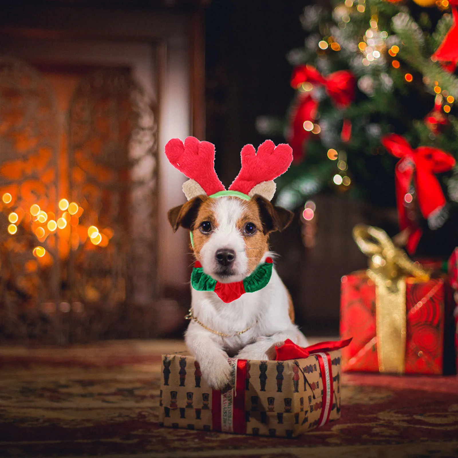 

2Pcs Pet Elk Headband Christmas Cat Collar Unique Theme Pattern Design for Good Decorative Effect Christmas Pet Headband