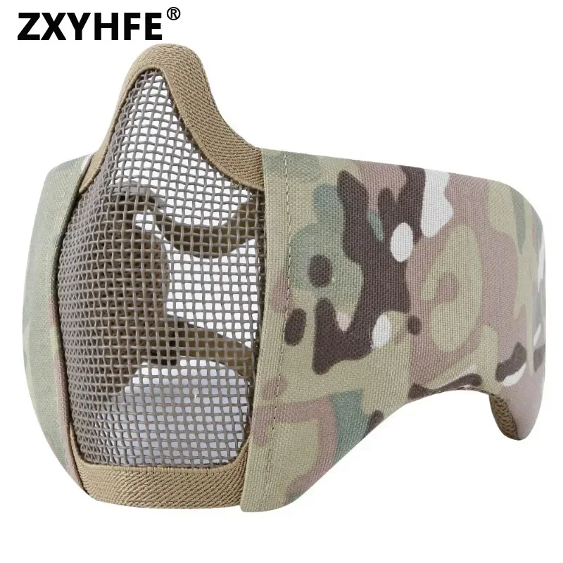 

ZXYHFE Tactical Hunting Ear Protective Half Face Mask Paintball CS Low-carbon Steel Mesh Shooting Equipment Airsoft Acessories