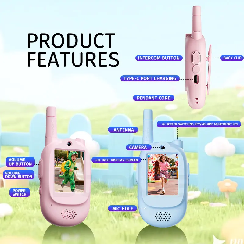 2 個子供用ビデオトランシーバー 2 インチ HD スクリーン充電式ワンクリック通話ラジオトランシーバー男の子女の子子供用ギフト