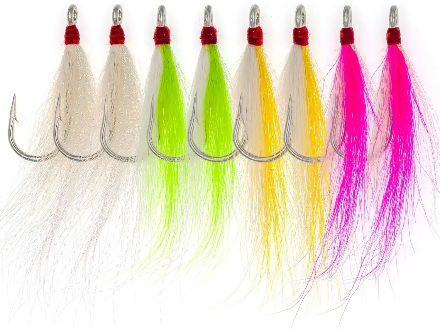 Bucktail teasers Saltwater Fishing Hooks 8pcs Fluke Flounder Hi Lo Fishing Rig Skirt Fishing Jig Hooks