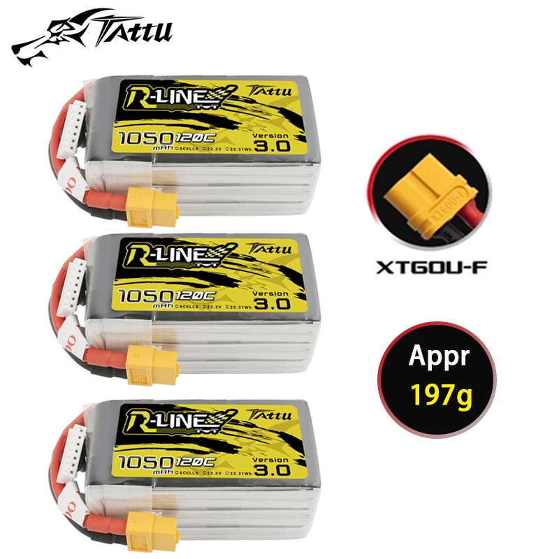 

TATTU-R-LINE 3.0 1050mAh 120C 22.2V Lipo Battery For RC Helicopter Quadcopter FPV Racing Drone Parts 6S Rechargeable Battery