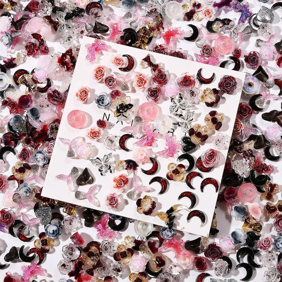 30PCS ตกแต่งเล็บฤดูร้อน - โบว์หลากสีสัน,ดอกไม้,หัวใจและเสน่ห์การ์ตูนสำหรับ DIY แต่งเล็บ,เล็บประกายน่ารัก