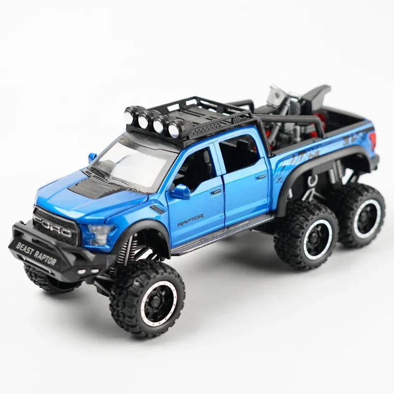 1/32 Ford Raptor F150 Off-Road Vehicle 6X6 Pickup Suspension Big Wheel Diecast Alloy Car Model Children\'s Toy Truck Boy Gift