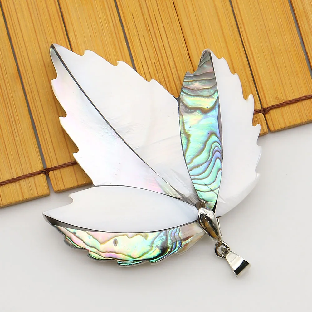 

Natural Freshwater Shell Color-blocking Pendant Abalone Maple Leaf Shape Charm for DIY Necklace Gifts Jewelry Making Accessories