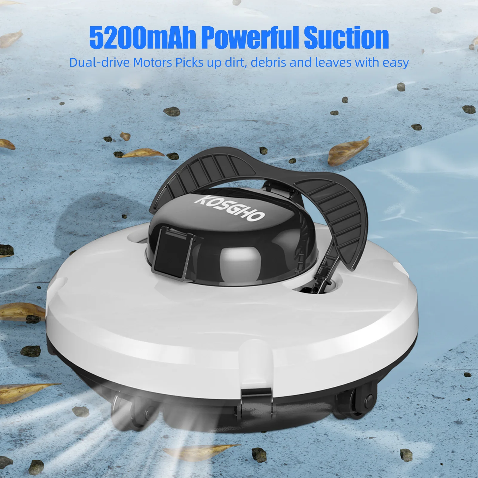 KOSGHO Cordless Robotic Pool Cleaner IPX8 Waterproof Dual-Motor Strong Suction Self-Parking 120Min Runtime Automatic Pool Vacuum