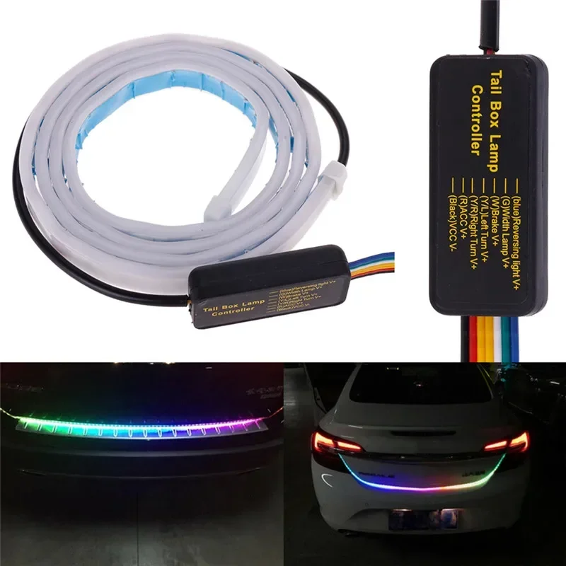 120cm Car Rear Trunk Tail Light Colorful Dynamic Reverse Warning LED Strip 12v Additional Brake Follow Turn Signal Lamp