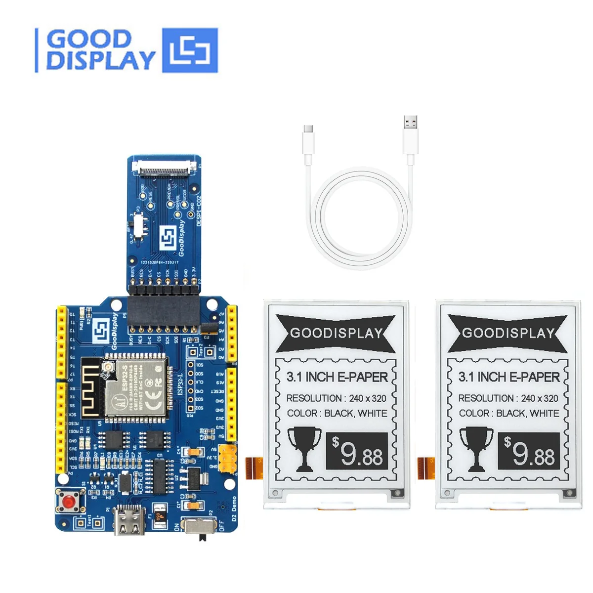 

ESP32 Platform 3.1 Inch EPD Panel Partial refresh E Ink screen, 2pcs GDEQ031T10 with ESP32 Demo Kit ESP32-L(C31)