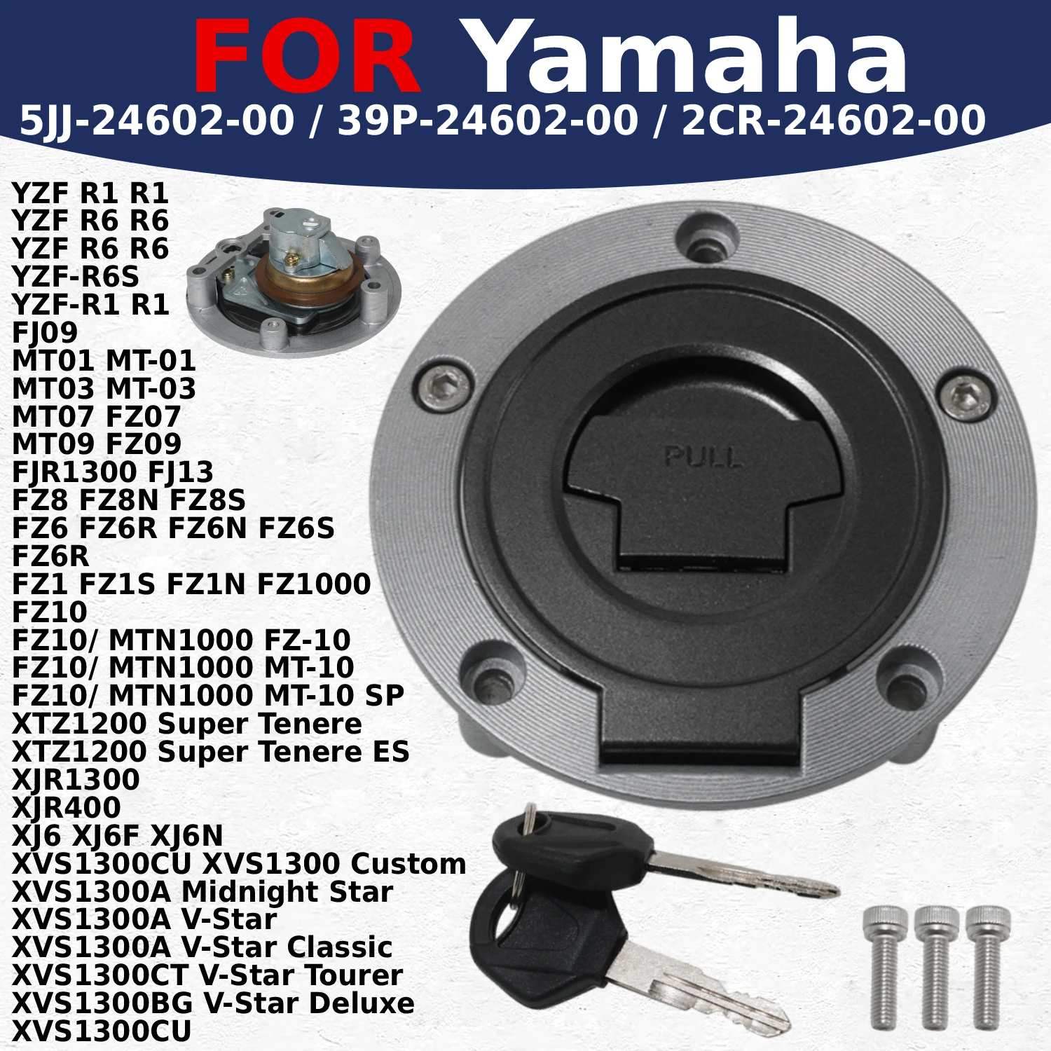 

Motorcycle Fuel Tank Cap With Key For Yamaha FJ09 YZF-R1 YZF R1 R1 R6 R6 YZF-R6S MT01 MT-01 MT03 MT-03 MT07 FZ07 2CR-24602-00
