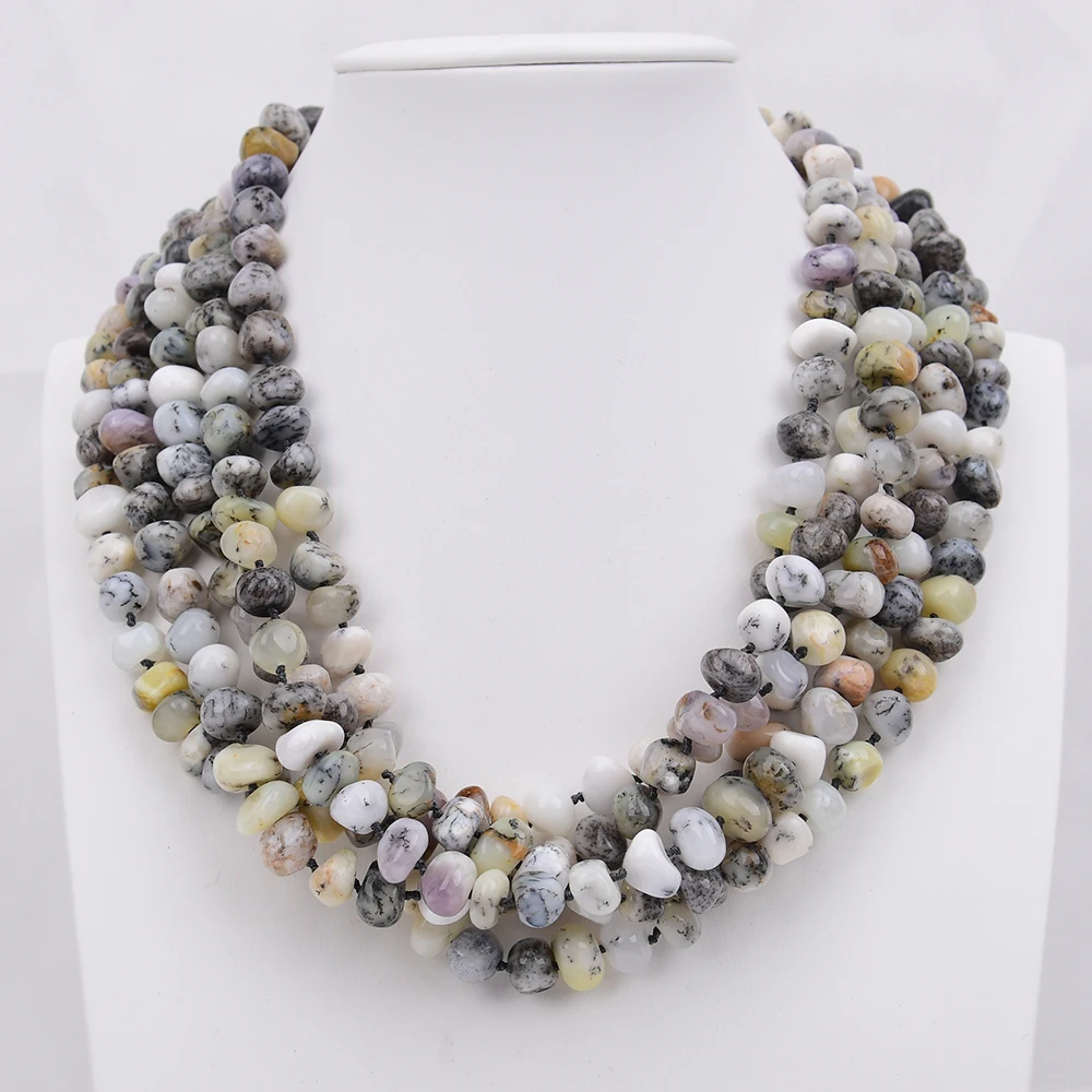 

G-G 5 Rows Big Jewelry Natural Mix Color Tree Opal Smooth Nugget Beads Multi Strands Necklace 19''