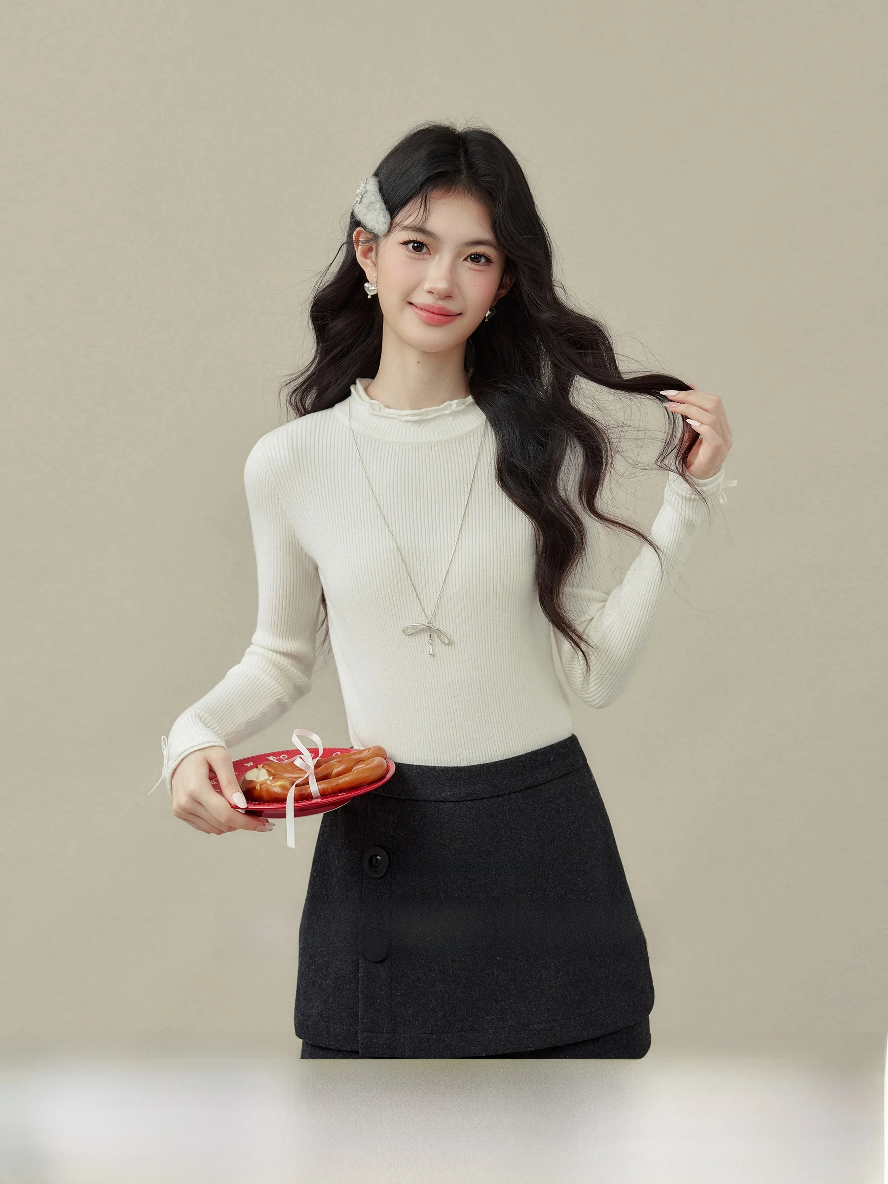 

Slim Fit Long Sve Knit Top f High Collar Base Layer irt for plus Size Women Inner Wear Micro Fat Faion Winter Sweater