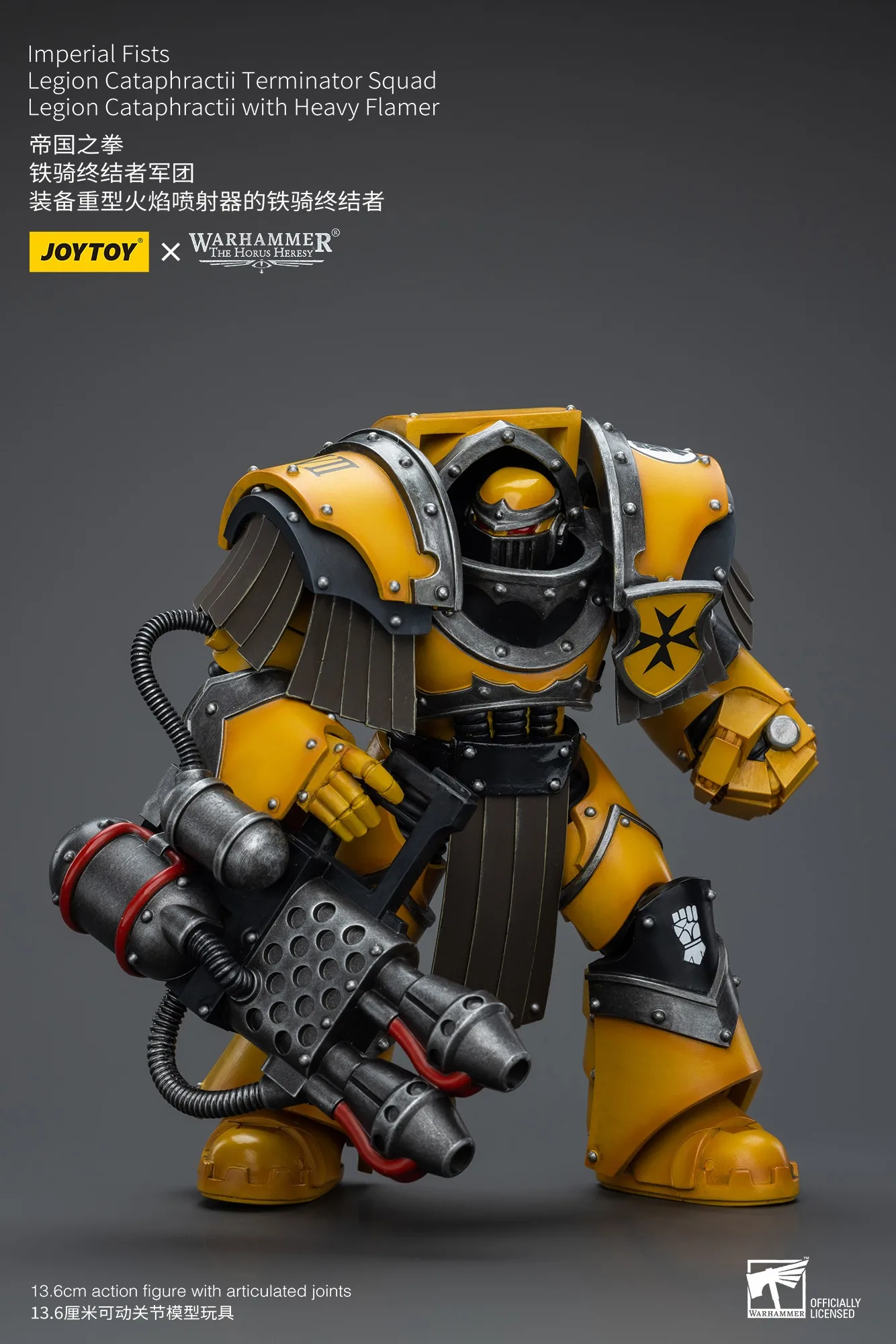Joytoy warhammer 1/18 figuras de ação punhos imperiais legião cataphractii sargento com estatueta de flameira pesada modelo brinquedo menino presentes