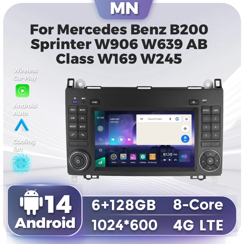 EU Warehouse Carplay Auto BT Android 14 Car Radio Multimedia Player For Mercedes Benz B200 Sprinter W906 W639 AB Class W169 W245