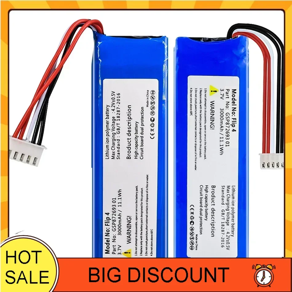 Speaker Battery GSP872693 (GSP872693 01) 3000mAh for JBL Flip 4, Flip4 Special Edition Replacement Batteria