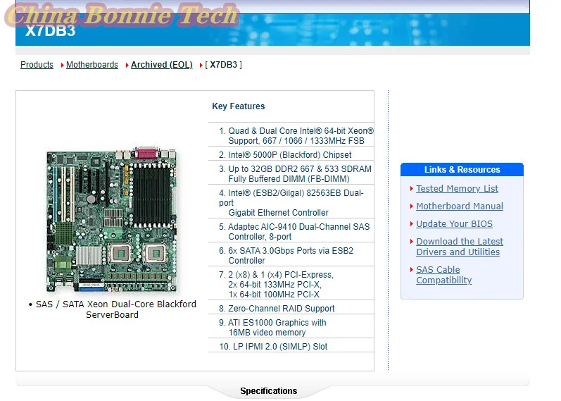 X7DB3 for Supermicro SAS / SATA Xeon Dual-Core Blackford ServerBoard