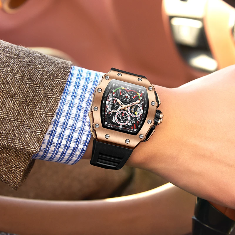 New Luxury Men Watch ONOLA Fashion Fully Automatic Mechanical Watches Man Unique Design Waterproof Tape Watch Wristwatch