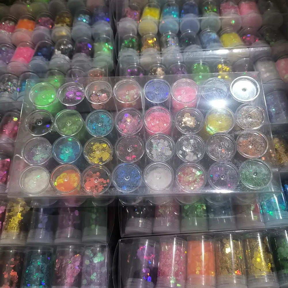 32箱/セット 混合形状ネイルグリッタースパンコール ホログラフィックチャンキーフレーク ネイルアートデコレーション メイクアップ フェイス ボディ ネイル用品