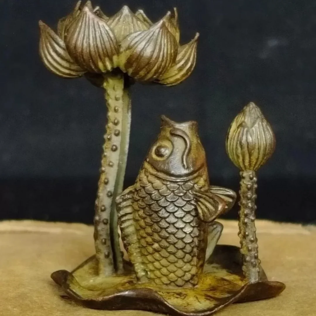 Collection bronze statue fish figure talbe decor chinese incense burner holder