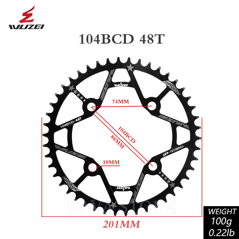 Wuzei 104BCD MTB Kettenblatt Narrow Wide 104 BCD Krone Mountainbike-Kettenrad 30 32 34 36 38 40 42T Fahrrad-Sternkettenblatt