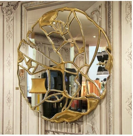 handcraft Living room wall art decorative mirror hallway brass gold wood mirror decorative