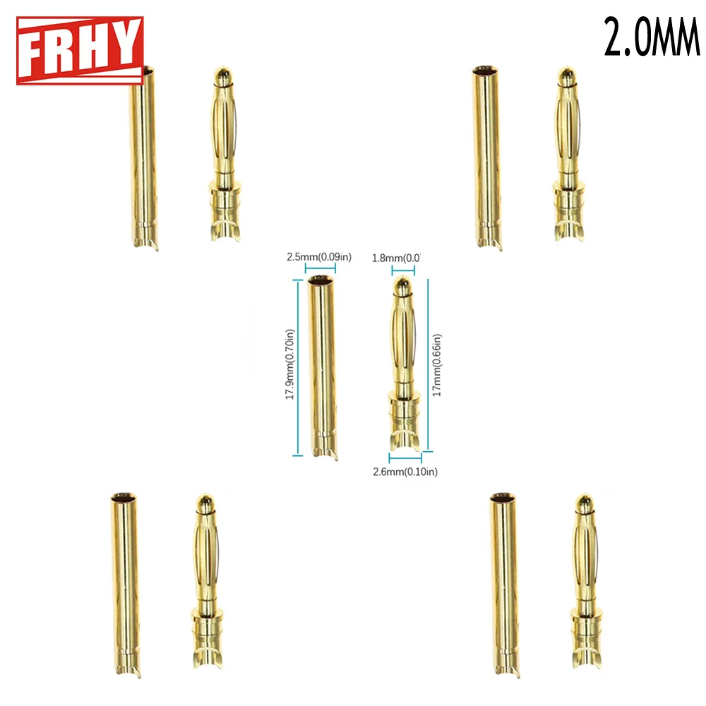 5Pair Brass Gold-plated RC Bullet Connectors 2/3/3.5/4/5/5.5/6/8mm Male Female Banana Plug for Lipo Battery ESC Motor DIY