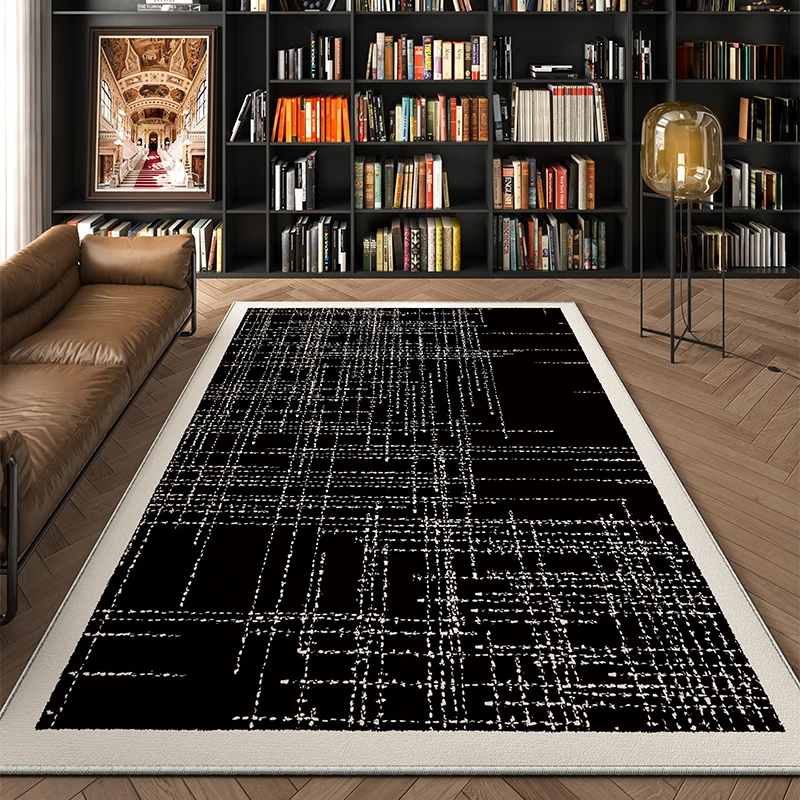 Living Room Large Area Geometric Carpet Light Luxury High End Stain Resistant Black Carpets 2024 New Sofa Waterproof Nonslip Rug