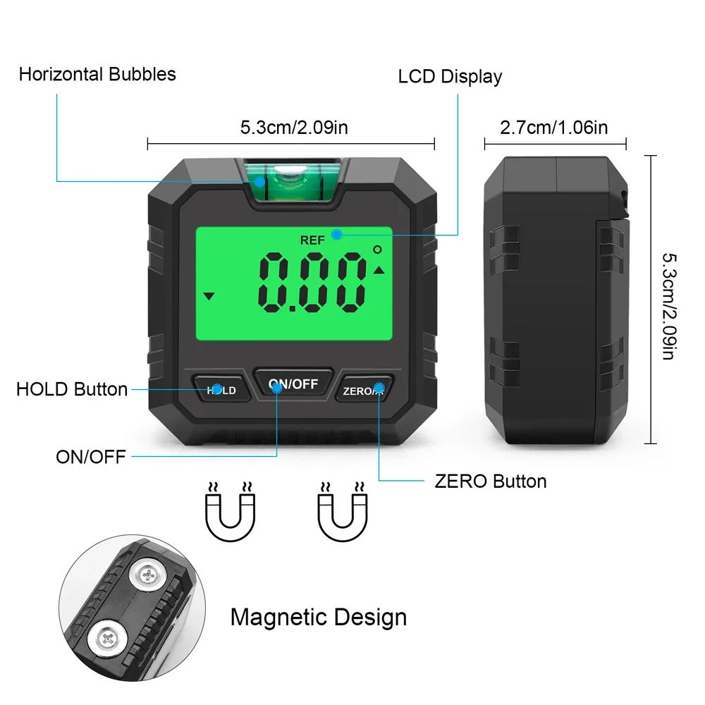 Magnetic Digital Angle Meter Absolute and Relative Measurement Angle and Slope Conversion Inclinometer LCD Display