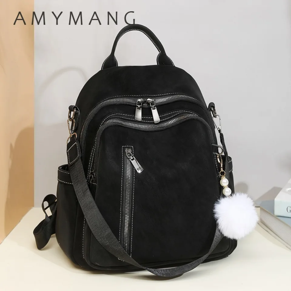 

Women's Multi-Function Backpack Faux Suede Bagpack Fashion Girl Daypack Travel Cute Backpack Shoulder Bag Black back Purse Hot