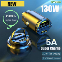 Mini USB C Car Charger 130W Super Fast Charing Metal Adapter PD Type C in Car for Samsung Huawei Android Phones iPhone iPad