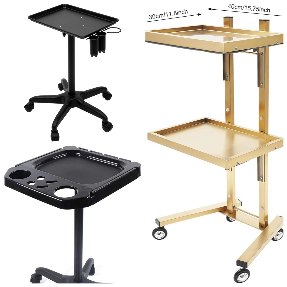 

Rolling Salon Tray Cart Black Tattoo Trolley Equipment on Wheels & Adjustable Height Mobile Beauty Salon Spa Stools Service