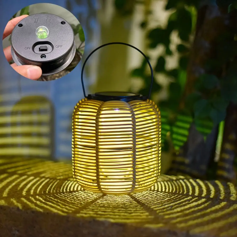 Landscape Solar Imitation Rattan Lantern Waterproof with Handle Rattan Yard Lantern Hollowed Atmosphere Weave Wind Lamp