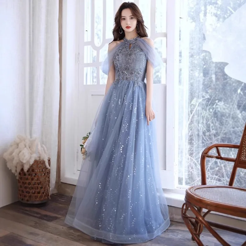 

Evening Gown for Women 2025 New Style Elegant Temperament Socialite Long Style Host French Banquet Blue Long Style Dress