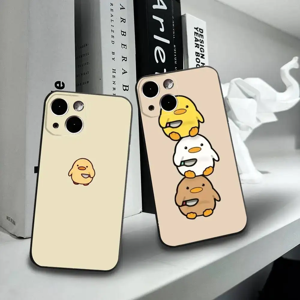 

Cartoon Little Yellow Duck Phone Case For iPhone16,15,14,13,12 Mini 11 Pro XR,X,XS,MAX 7,8 Plus Silicone Cover Soft Black