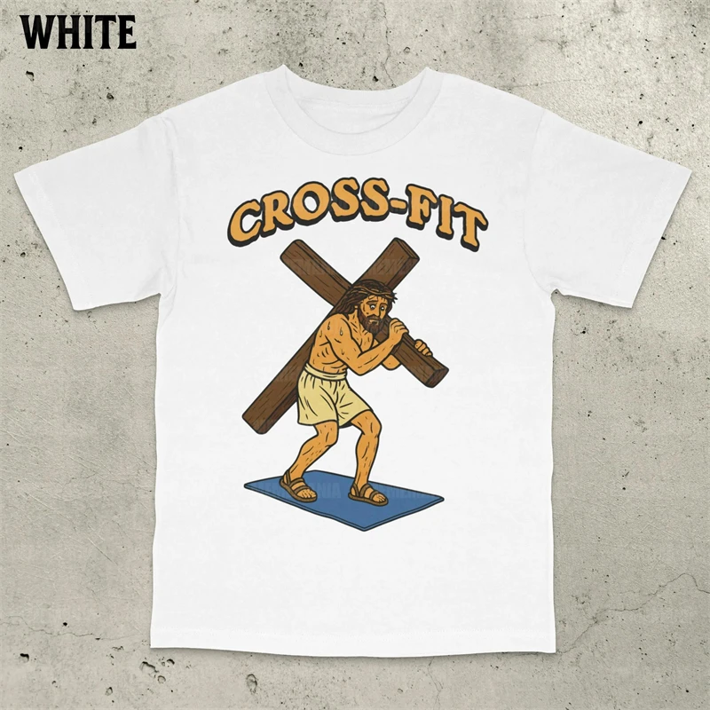 Cross-fit Humour Jesus Printed Words T-shirt For Men Hip Hop Street Short Sleeve T Shirts Solid Color Casual Summer Fashion