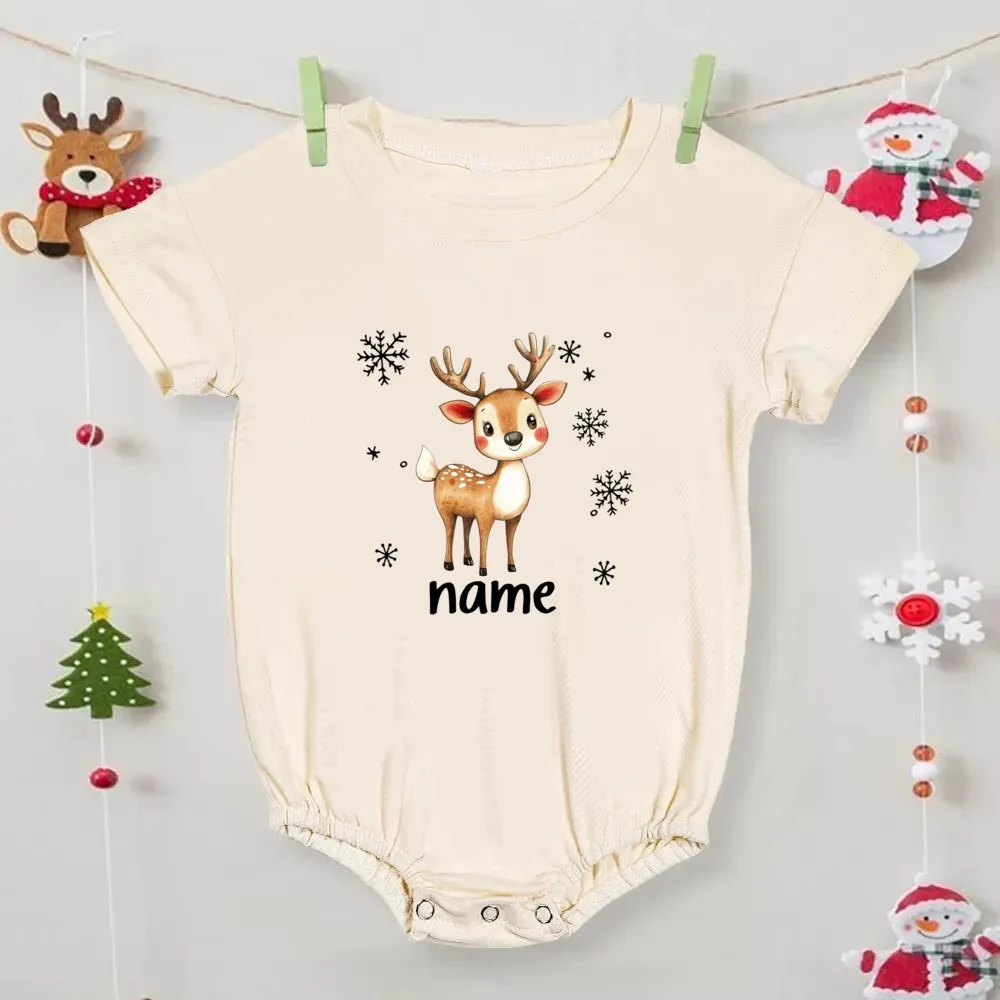 سانتا كلوز طباعة ارتداءها اسم مخصص الطفل البيج فقاعة ارتداءها الأطفال قصيرة الأكمام طفلة الصبي ارتداءها