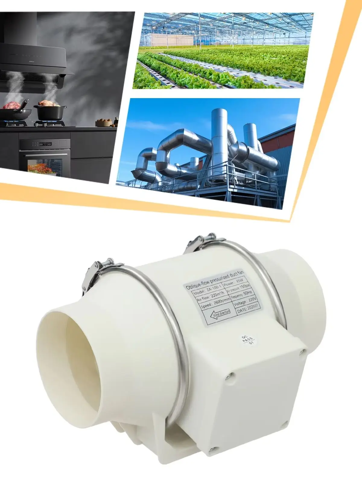 4-Zoll-Inline-Rohrventilator, 2600 U/min Reinkupfermotor, Lüftungsabzug, 50 dB Geräuscharm für Heimwerkstatt
