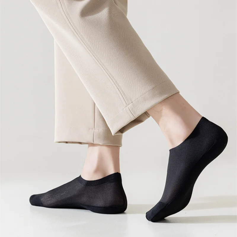 Chaussettes d\'été invisibles pour hommes, en silicone, coupe basse, maille ajourée, respirantes