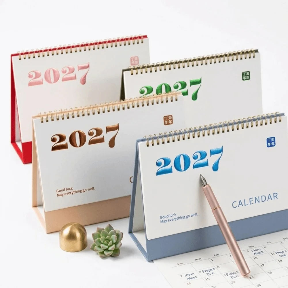 New 2027 Desk Calendar Paper Double Ring Binding Self-Discipline Tracker Minimalist Thickened Base Desktop Calendar Study Desk