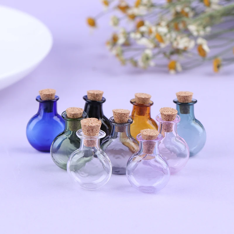 Hot Sale 2Pcs 1:12 Dollhouse Miniature Glass Color Bottles Cork Bottles Tiny Jar Model For Dollhouse Decoration