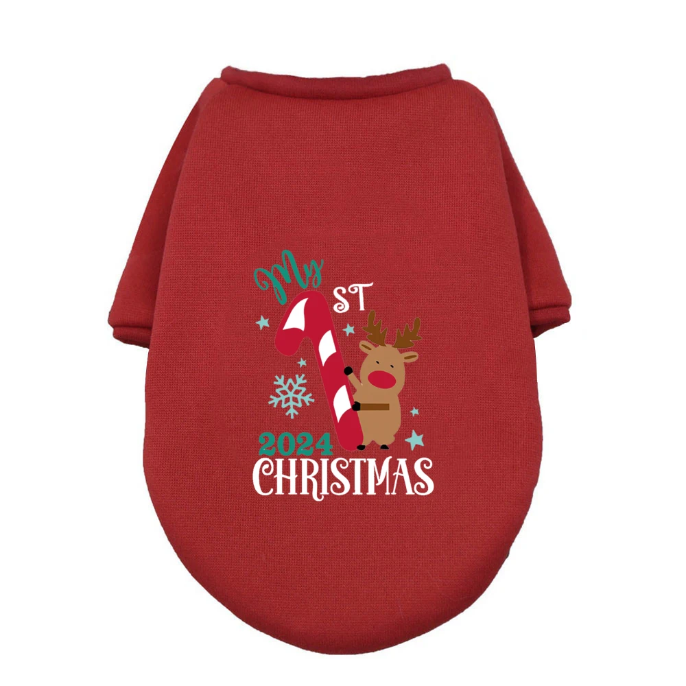 It\'s My First Christmas Print Pet Dog Clothes Dogs Winter Warm Hoodies Bulldog for Puppy Medium Dog Clothes Gift for Dog Lover