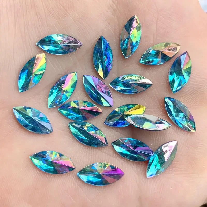 50pcs 7*14mm Colorful AB Horse Eye Rhinestone Applique Flatback Acrylic Stones Non Hotfix Strass Crystal for Dress Crafts -HB79