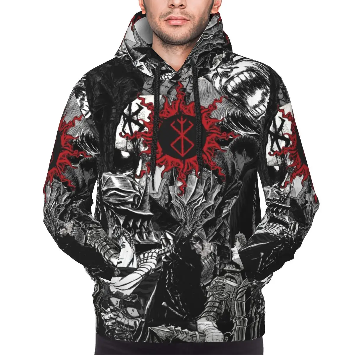 Men Women Japan Anime Berserk Guts Hoodie Hooded Collar Drawstring Hoodies Pullover Sweatshirts Long Sleeve Shirt