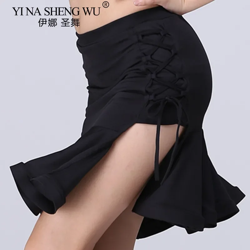 

Новая юбка для латиноамериканских танцев для взрослых женщин, асимметричная юбка-«рыбий хвост» с оборками на шнуровке, костюм для выступлений по латиноамериканским танцам, ча-ча-ча