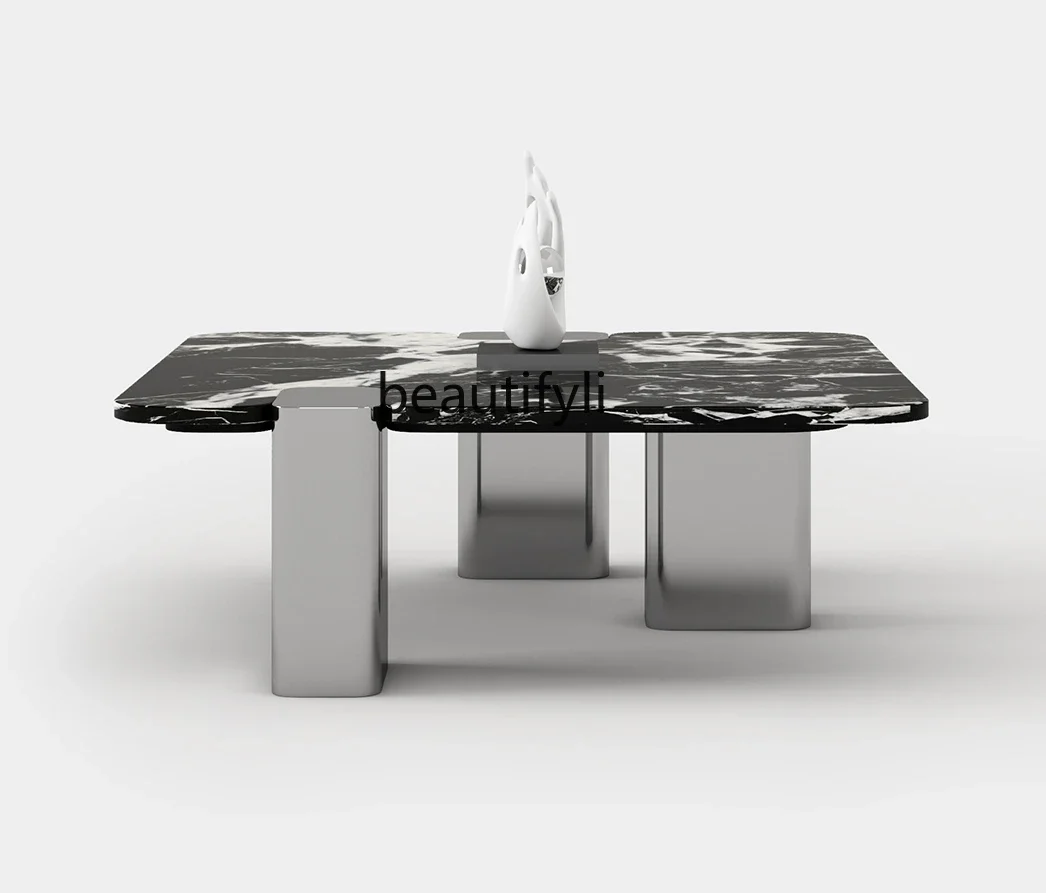 

A16 Italian Minimalist Square Marble Tea Table Large Apartment New Style Living Room Design Sense High and Low Tea Table Combina
