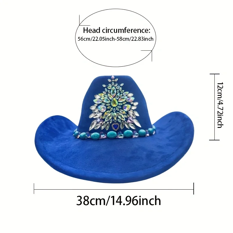 Disco Beach Cowboy Hat Rhinestone Woman for Cowgirl Costume, Top Hats, Rave Festival Accessories view 5