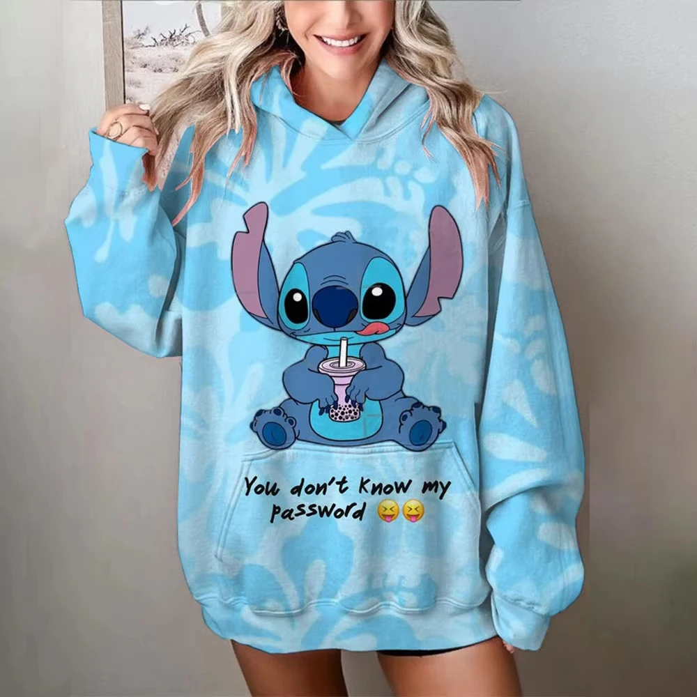 Trendy Womens Stitch Graphic Hoodie Casual Pullover Cozy Sweatshirt for Fall Winter Streetwear Soft Fashion Comfort Wear