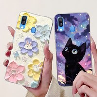 For Samsung Galaxy A40 A40s Elegant Floral Cat Printed Phone Case For Samsung A40 A 40 40S Soft Silicone TPU Cases