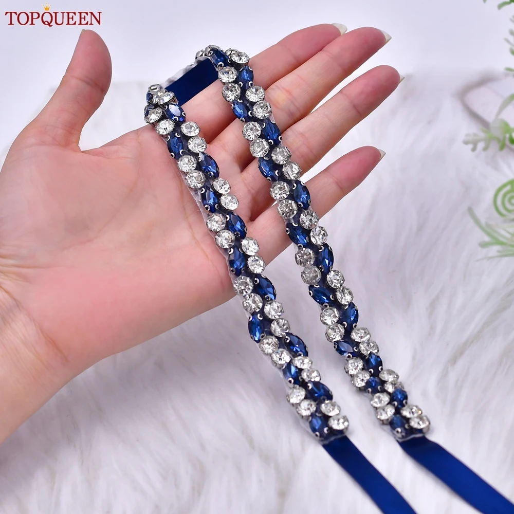 Topqueen Strass Bruids Spaghettiriem Met Lint Trouwriem Avondjurk Diamanten Riem Handgemaakt Applique S07-ML