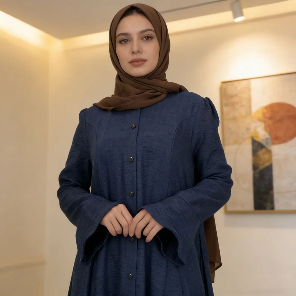 

Ramadan Dubai Buttoned Long Sleeve Maxi Dress Muslim Abaya Kaftan Arabic Robe Caftan Marocain Femme Jalabiya IslamIC Clothing
