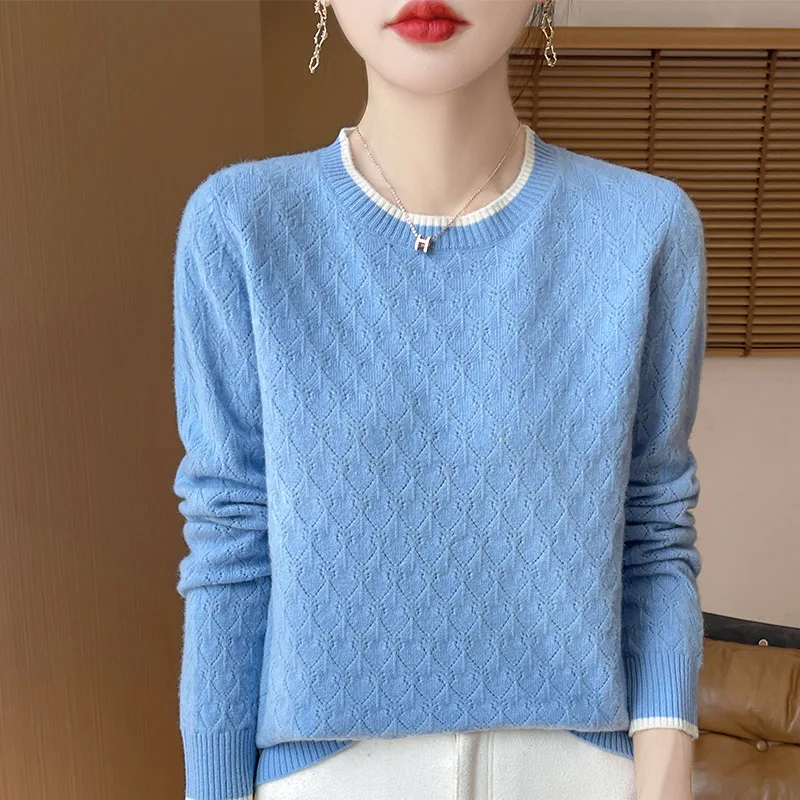 Wool Cashmere Sweater Women 3D Three-Dimensional Hollow Out Round Neck Jumper Knit Sweater Autumn Bargain Price New Fashion Top